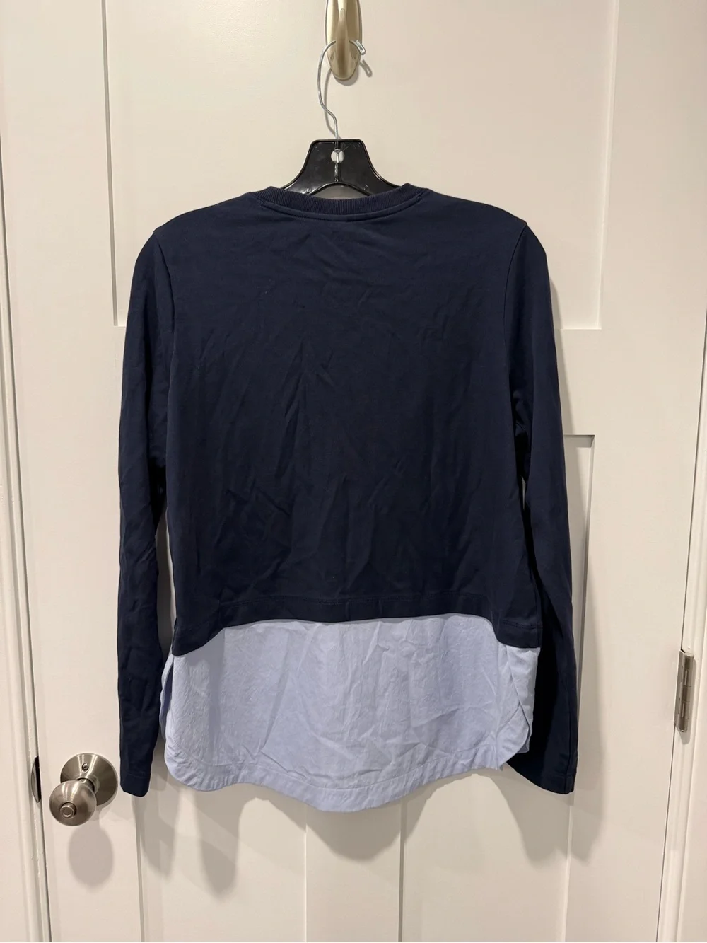 Athleta Gallery Layered Pullover Sweatshirt in Navy/Quarry Blue